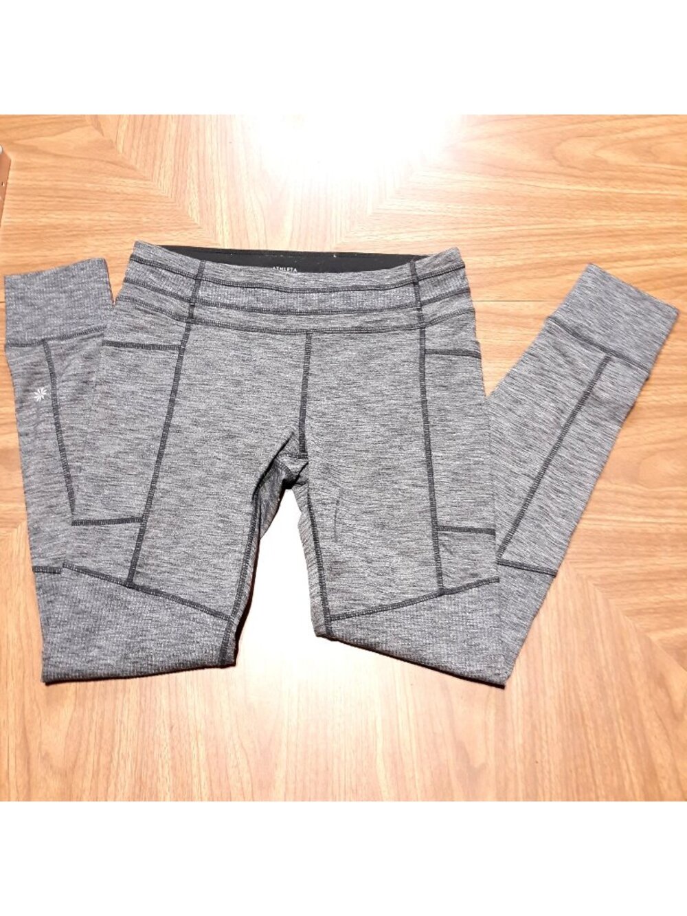 Athleta Gray Heathered High-Waisted Leggings Pocketed Side Detail Girls XL/14